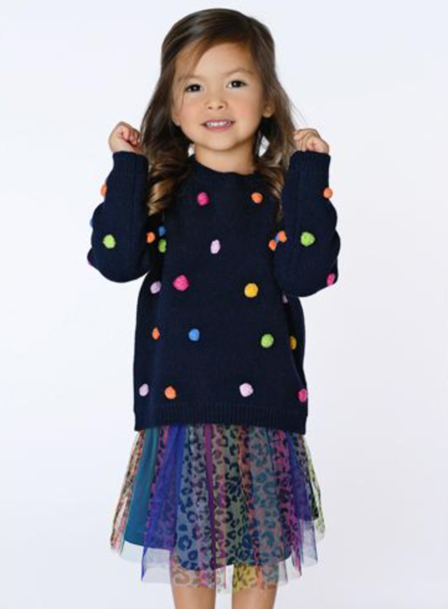 Pom Pom Navy Knit Sweater for Girls