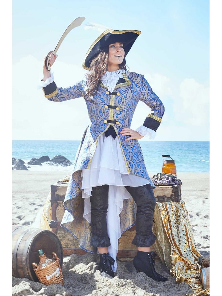 Blue Brocade Pirate Costume for Women