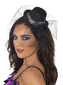 Fever Mini Top Hat on Headband, Black, with Sequin Trim
