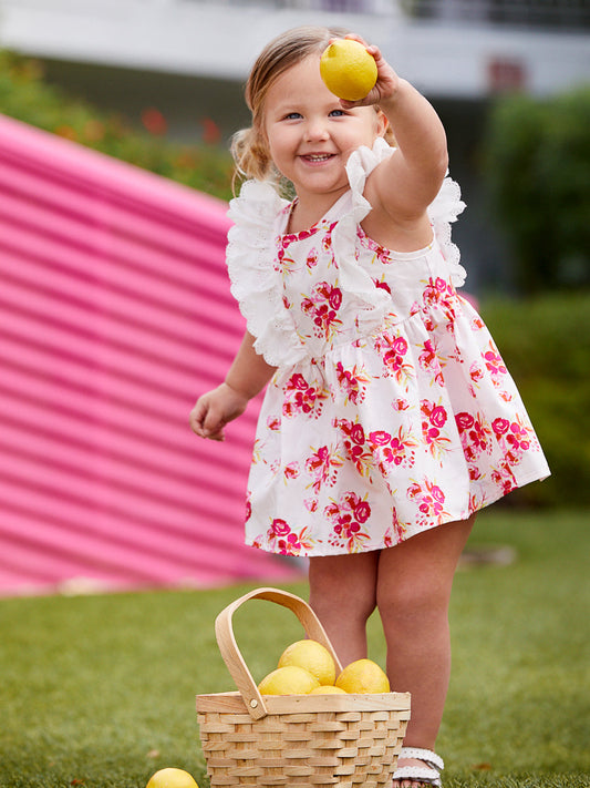 White Ruffle Floral Dress For Girls