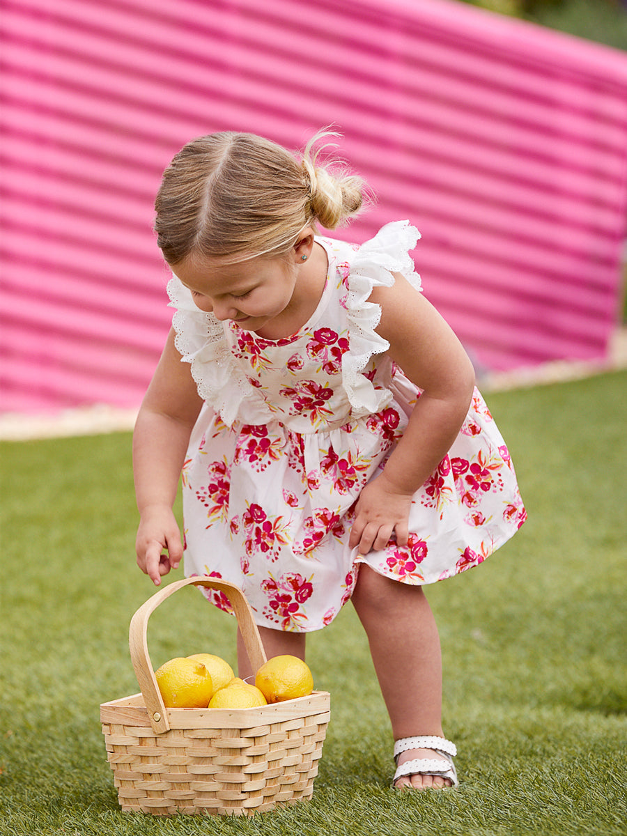 White Ruffle Floral Dress For Girls