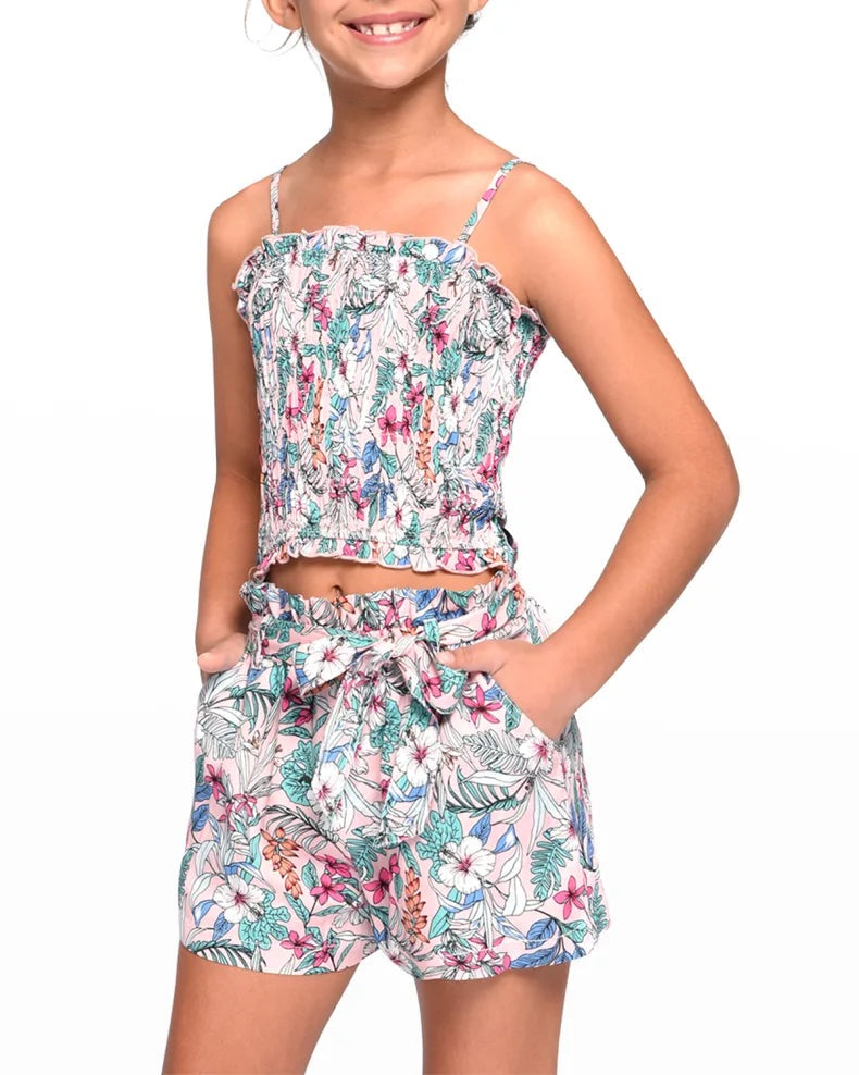 Floral Print Smocked Cami Top for Girls