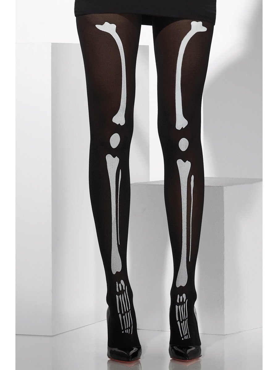 Opaque Tights, Black, with Skeleton Print Alternative View 1.jpg