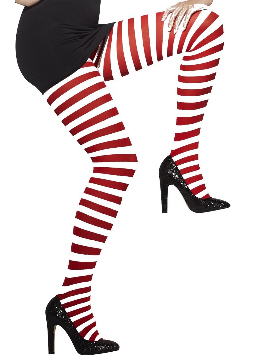 Opaque Tights, Red & White, Striped Alternative View 1.jpg
