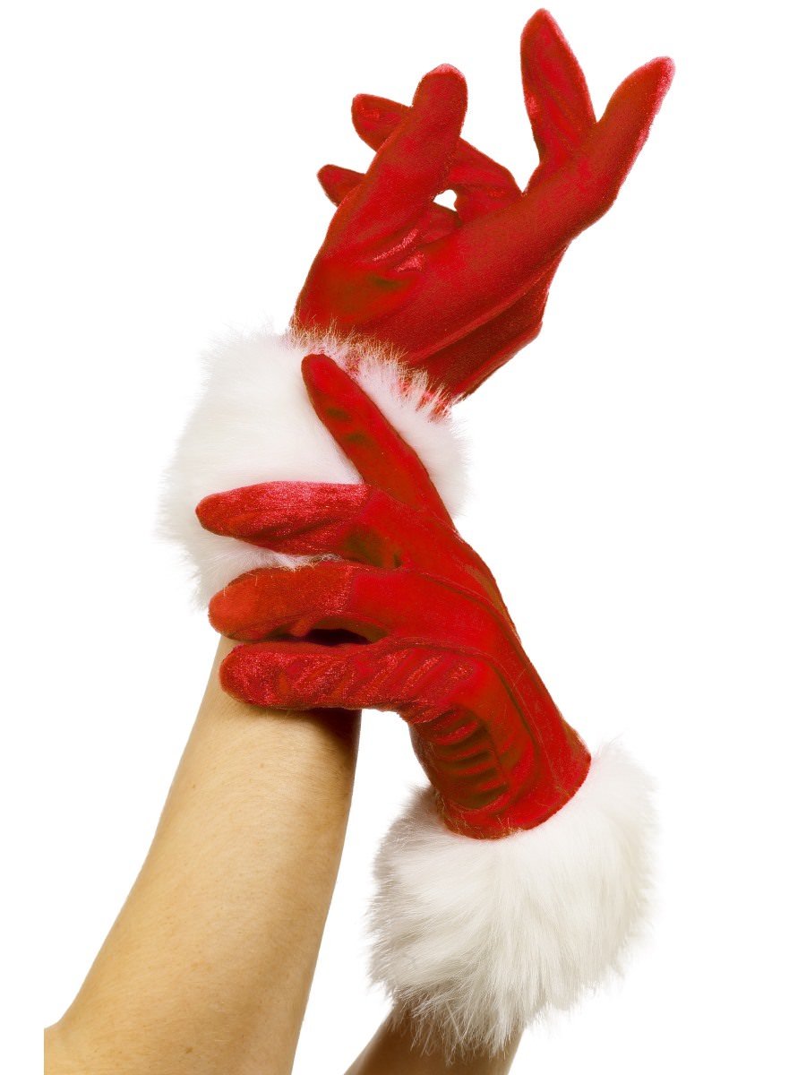 Santa Gloves, Red With White Trim